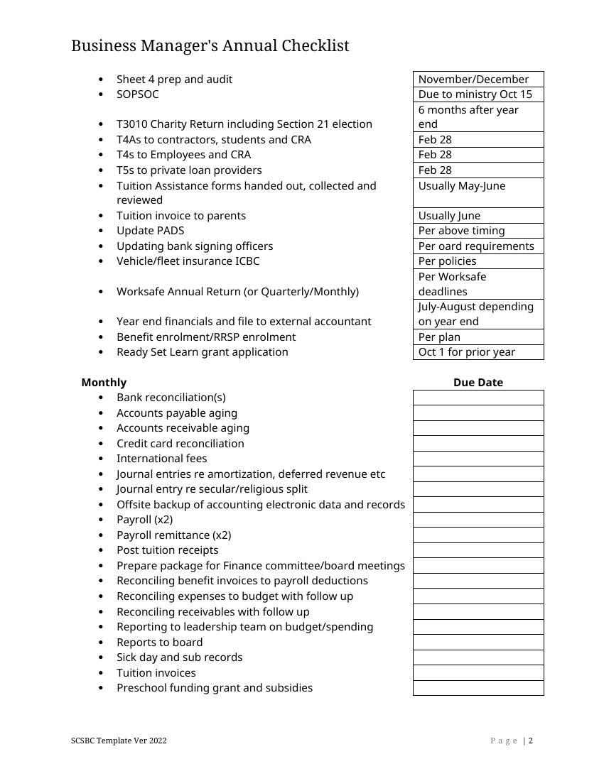 Business Manager Annual Checklist Ver 2022